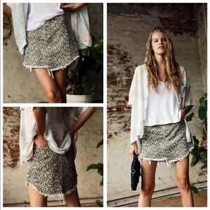 Free People ~ We The Free ~ Bailey Leopard Print Denim Skirt - Size 27